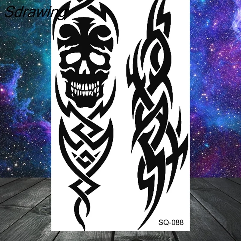 Sdrawing Tribal Anchor Scorpion Dragon Thorns Temporary Tattoos For Women Men Kids Cross Tatoo Butterfly Skull Fake Tattoo Small