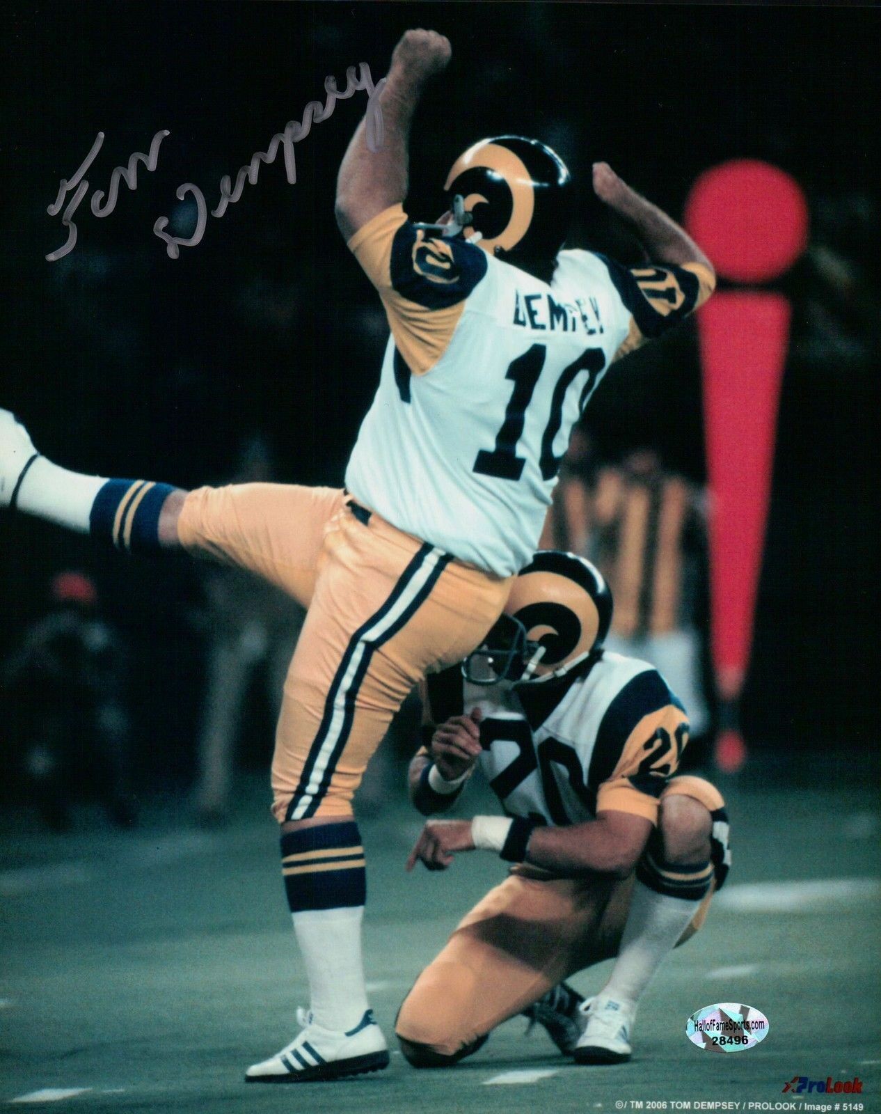 Tom Dempsey Signed 8X10 Photo Poster painting Autograph Rams Road Kicking Auto w/COA