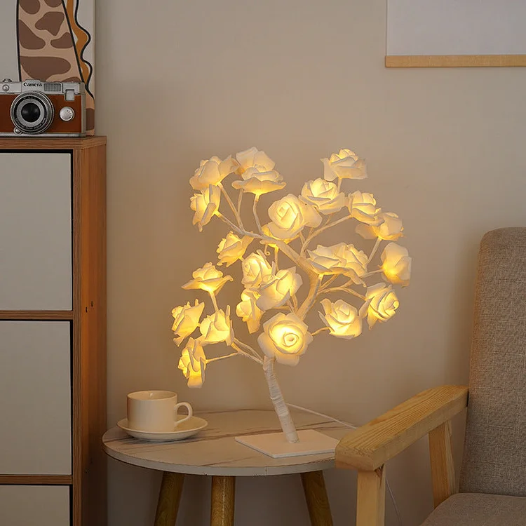 LED Simulation Flower Rose Tree Light Decorative Night Light - White