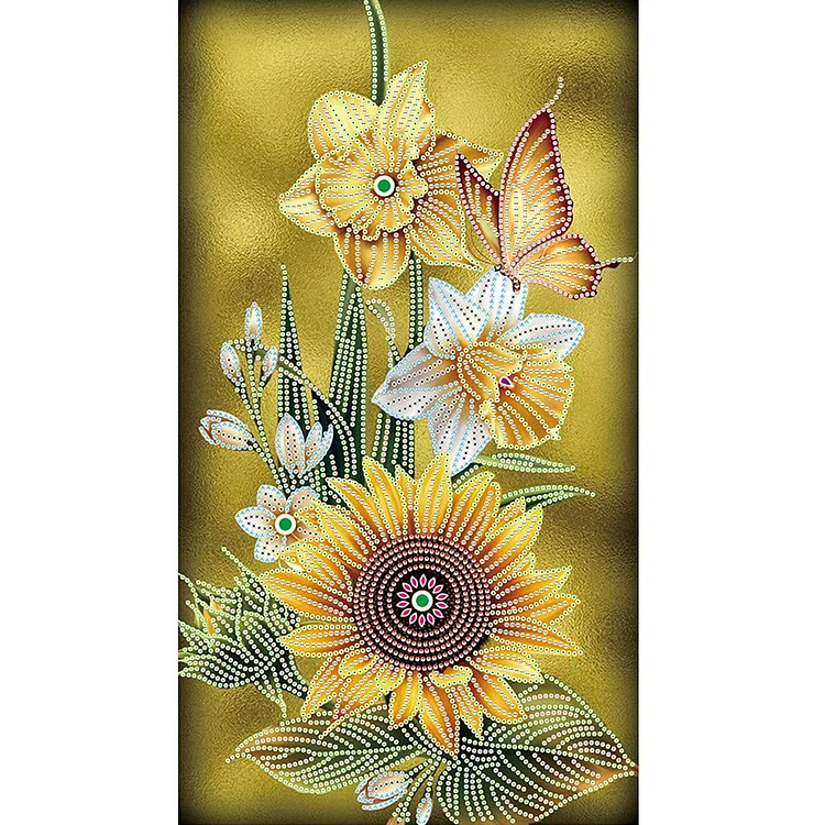 Sunflower+Butterfy - Partial Special Shaped Drill Diamond Painting - 30x50cm(Canvas)