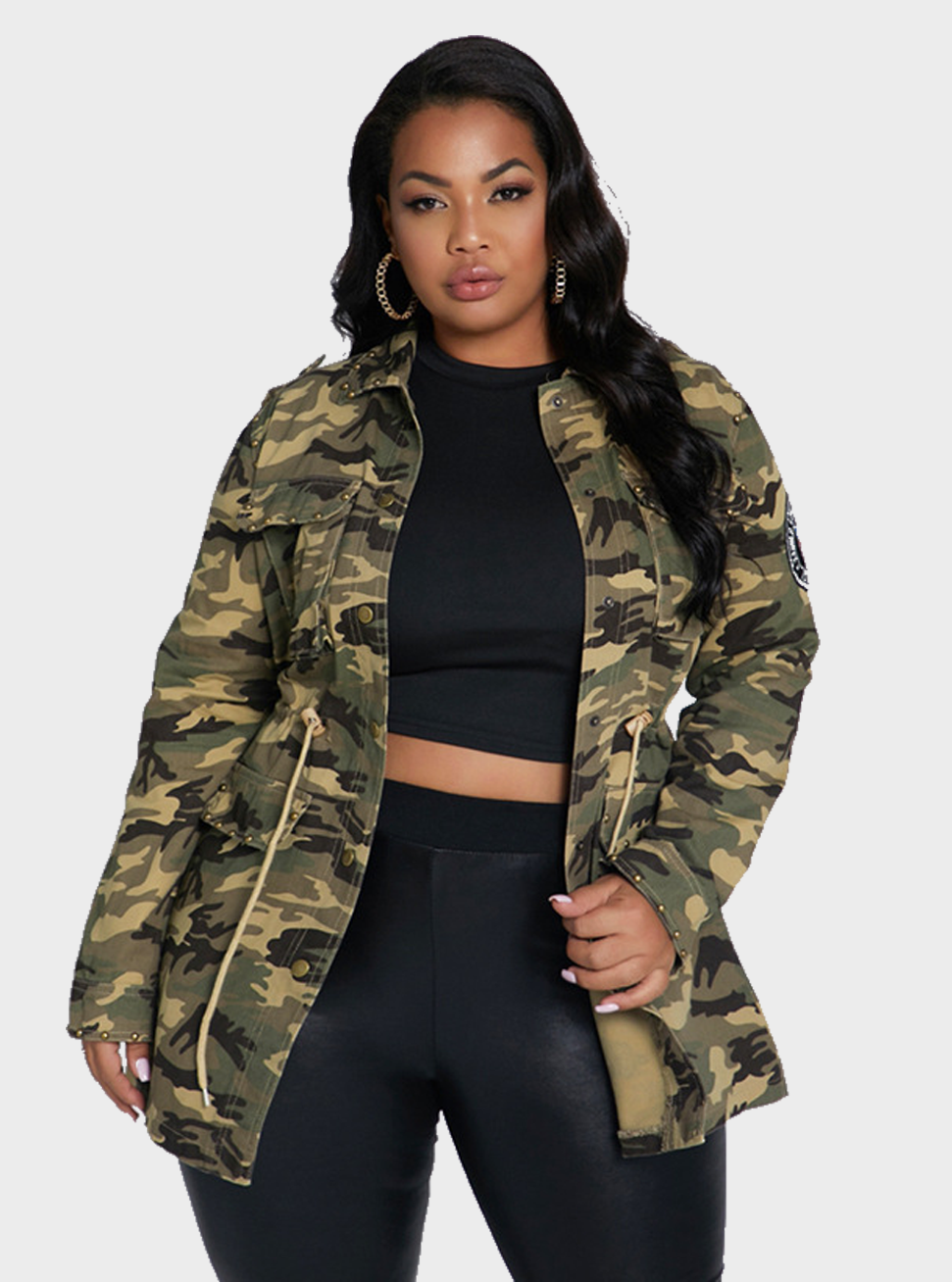  thdmladies Studded Drawstring Camouflage Casual Jacket thedmladies