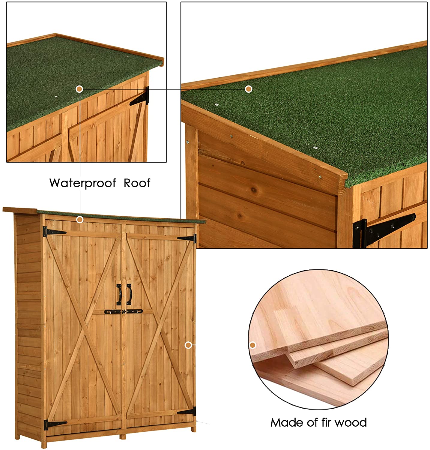 Eletriclife 65 Inch Wooden Storage Shed Outdoor Fir Wood Cabinet