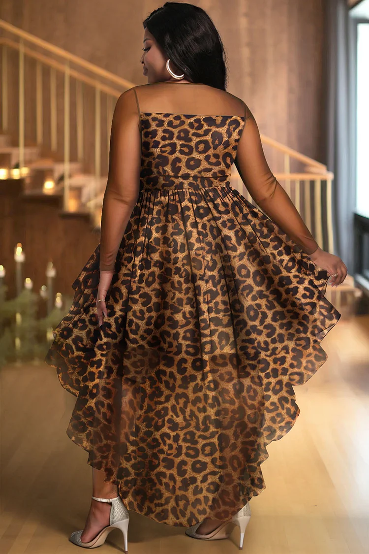 パーティードレス V-neck Leopard Pattern Evening Cocktail Gown Women's Cocktail Dress Fashion Leopard Printe Patch Deep V