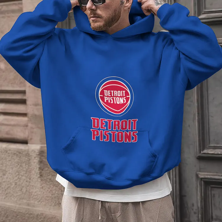 Detroit Pistons Printed Hooded Pocket Pullover Hoodie