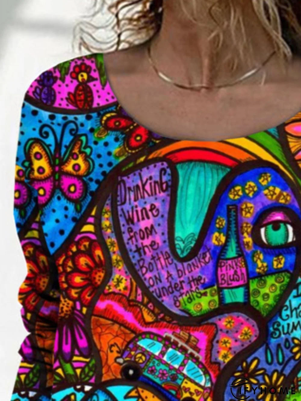 Casual Long Sleeve Round Neck Printed Top Tunic T-Shirt | IFYHOME