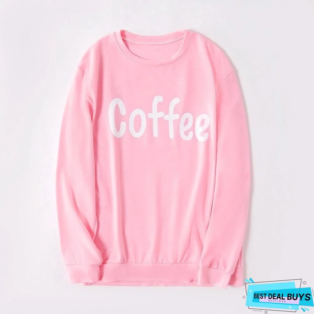 Mommy and Me High Collar Letter Pink Long Sleeve Matching Tops