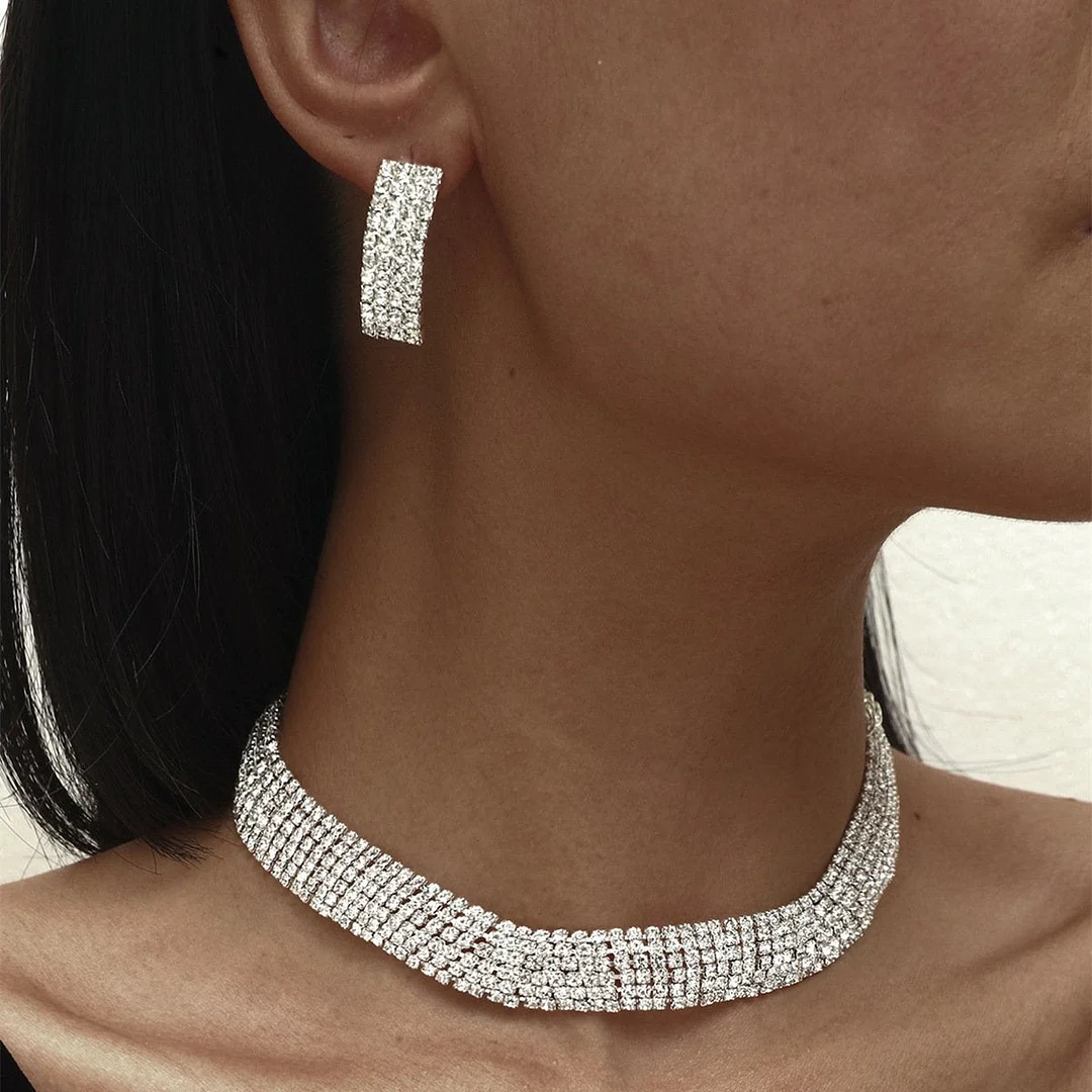 Multi-row rhinestone women simple accessories set