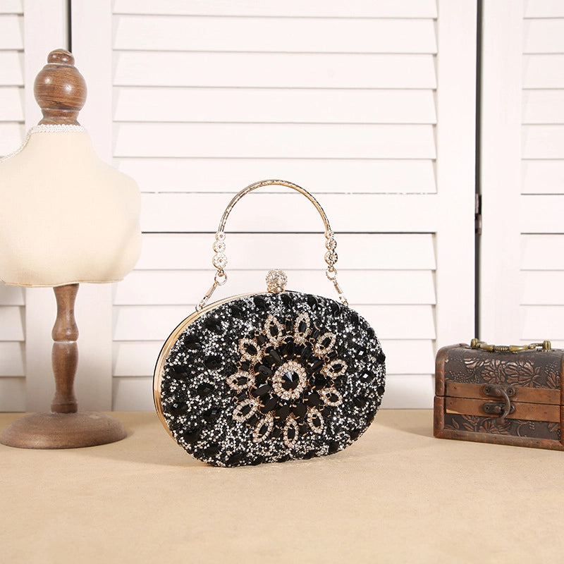 Gold Black Green Polyester Flower Round Evening Bags