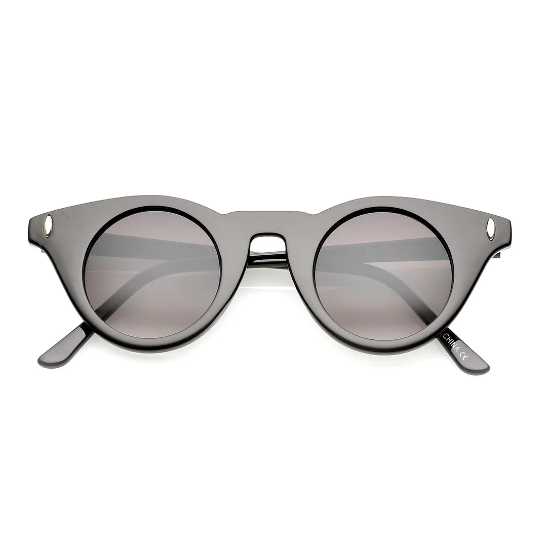 Women's Small Slim Temple Flat Round Lens Cat Eye glasses 39mm