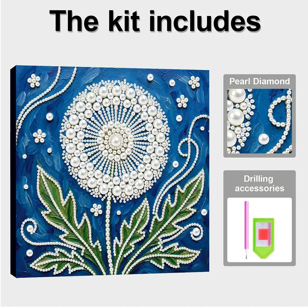 Dandelion DIY Pearl Painting Kit with Frame 25x25cm Pearl Gem Paintings Picture Arts Craft for Adults Beginners Gift Home Wall Decor