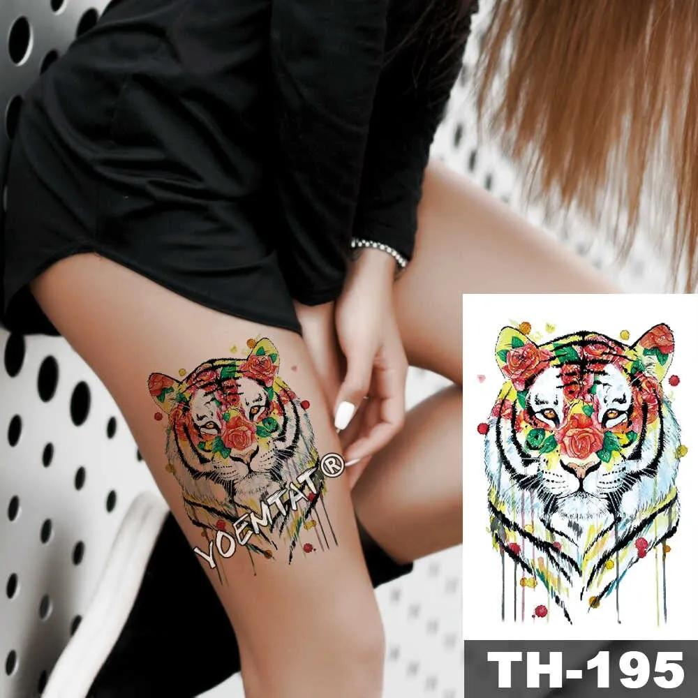 1 Sheet Animal Fake Tattoo Sticker Wolf Tiger Fox Cool Temporary Waterproof Body Art Tatoo Colored Draw For Women Men