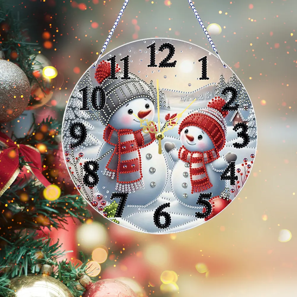 2D Flat DIY Xmas Diamond Painting Ornament with Clock Function Creative Craft