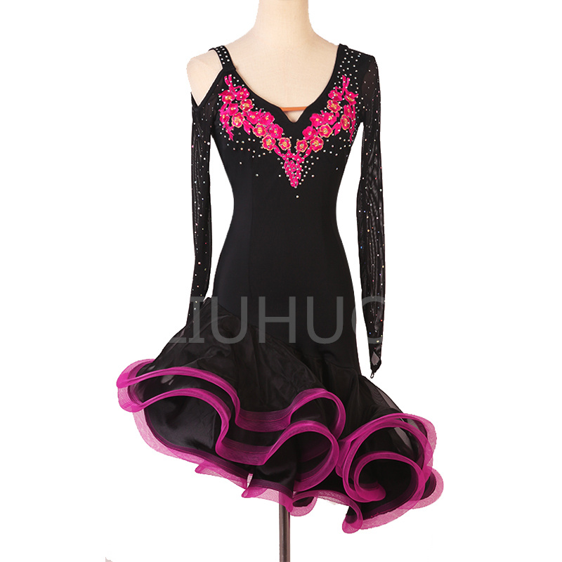 Latin Dance Dress Female Adult Professional Performance Competition Dress Double Sleeve Cha-Cha Samba Cowboy Custom