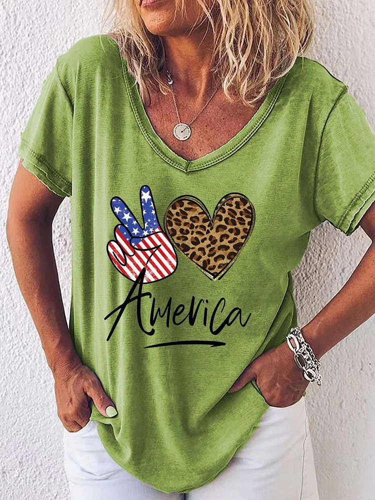 American Independence Day V Neck T-shirt-00248