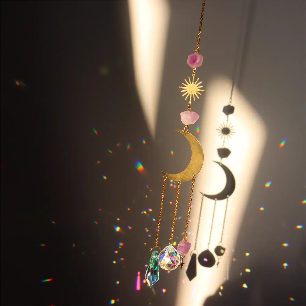 Crystal Wind Chime Star Moon Prism Hanging Pendant Home Garden Decor (F)