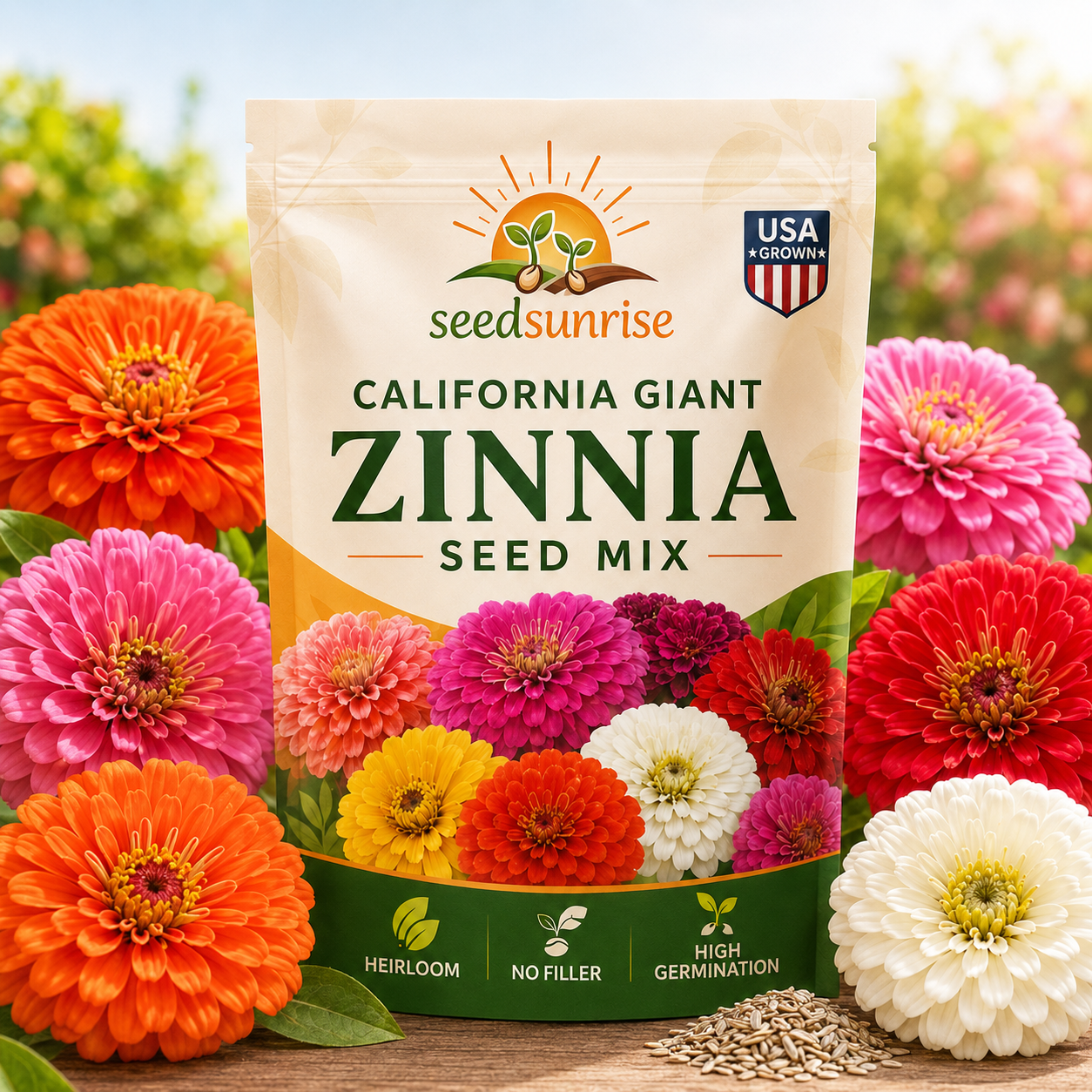Zinnia Seeds (California Giant ) – 100% Pure Heirloom Flower Seeds