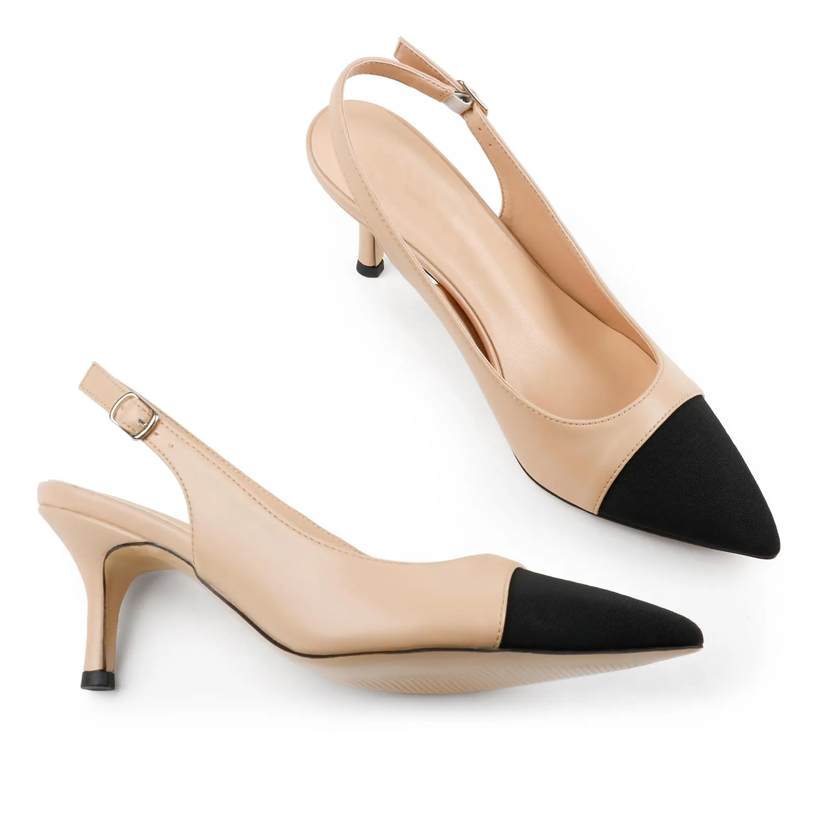 65mm Womens Slingback Pumps Closed Round Toe Splicing Casual Shoes-vocosishoes