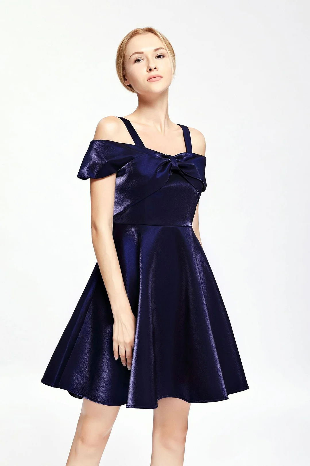 Neosepa-Off Shoulder Velvet Bow Decorated Slim Cocktail Dress Evening Dress