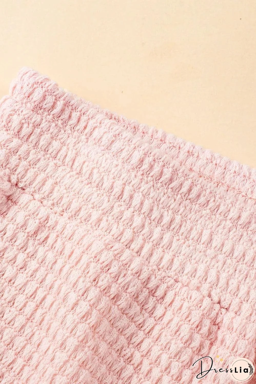 Pink Fringe Trim Textured Short Two Piece Set