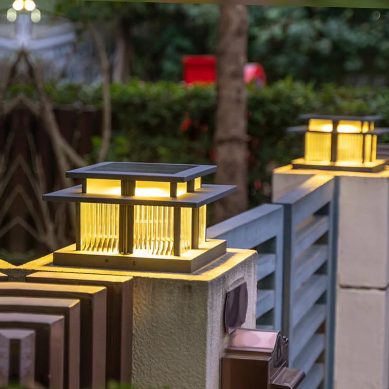 Modern Minimalist Solar Waterproof Square Cylinder Aluminum Alloy Glass LED Landscape Lighting Outdoor Light For Outdoor Patio