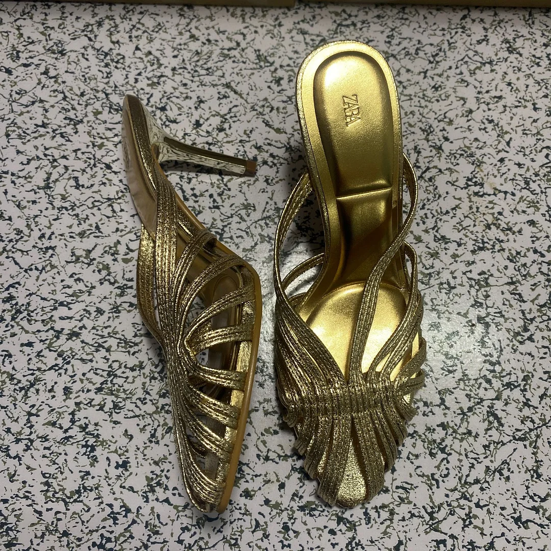 Breakj Breakj Home 2025 New Women's Shoes Low Heel Temperament High Heels High-Heeled Shoes Back Scratches Single Shoes Gold Sandals