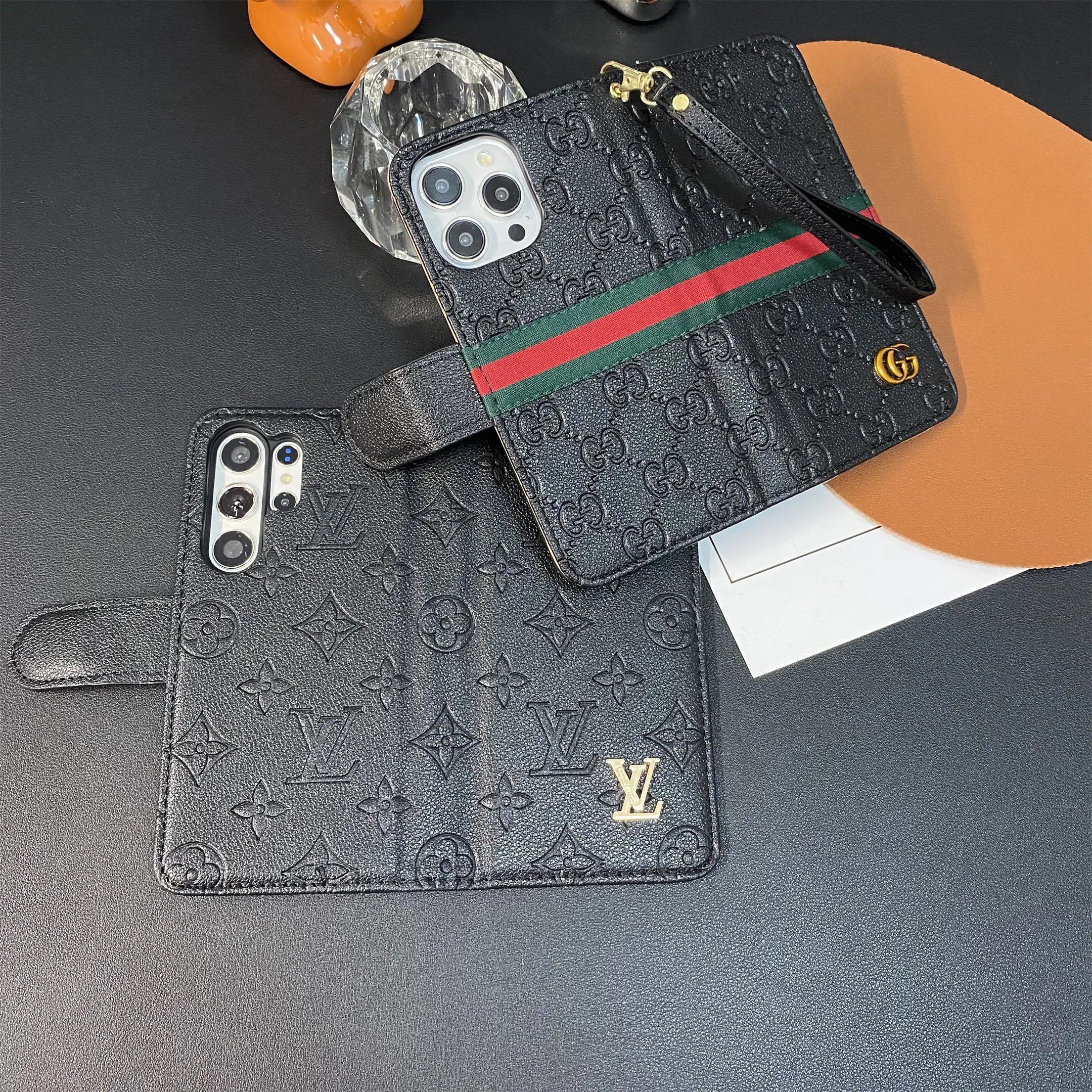 LV Embossed Monogram Gucci Ophidia GG Apple iPhone case Samsung Galaxy Flip Wallet Case