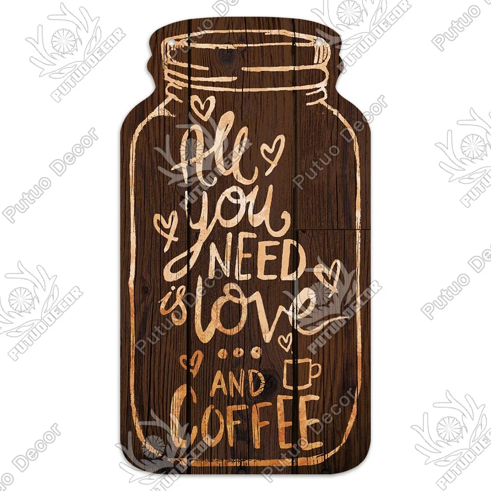 Putuo Decor Coffee Plaques Mason Jar Shape Wooden Signs Irregular Plate for Cafe Decoration Kitchen Wall Decor Decorative Plaque