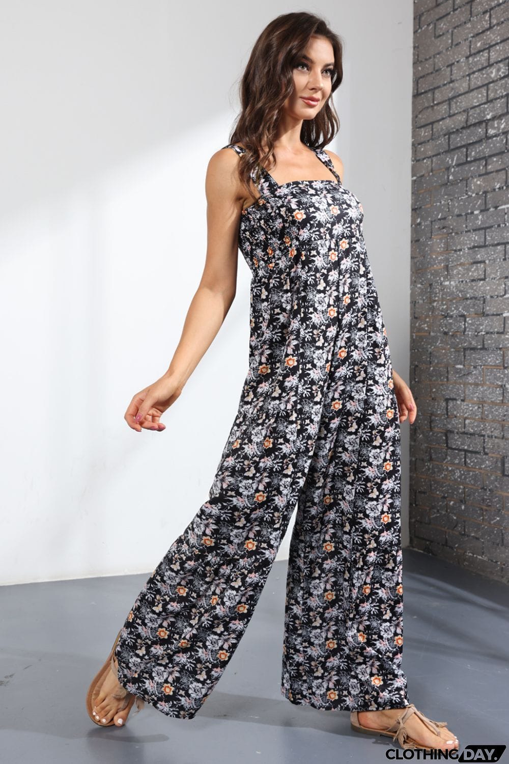 Floral Square Neck Wide Leg Jumpsuit