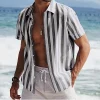  Striped Short-Sleeve Button-Up Shirt for Men - Perfect for Summer Beach Outings by Inlyline