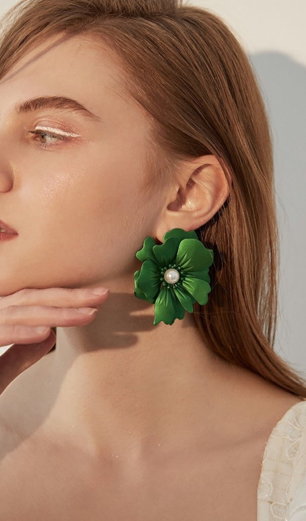 Atalanta Green Petal Alloy Earrings