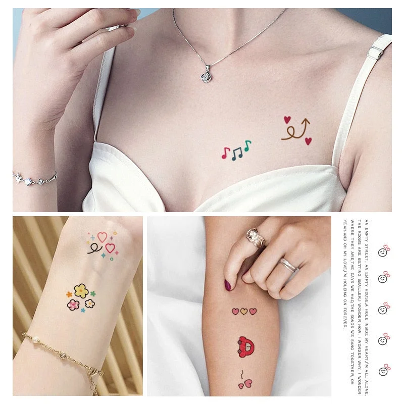 30pcs Cute Smile Colorful Temporary Tattoos for Women Men Figure Hands Fake Tatto Stickers Waterproof Small Cartoon Body Decals