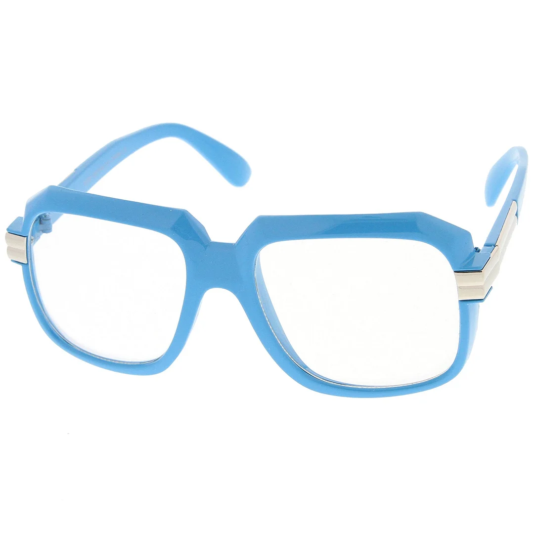 Large Colored Metal Accent Temple Clear Lens Square Glasses 55mm