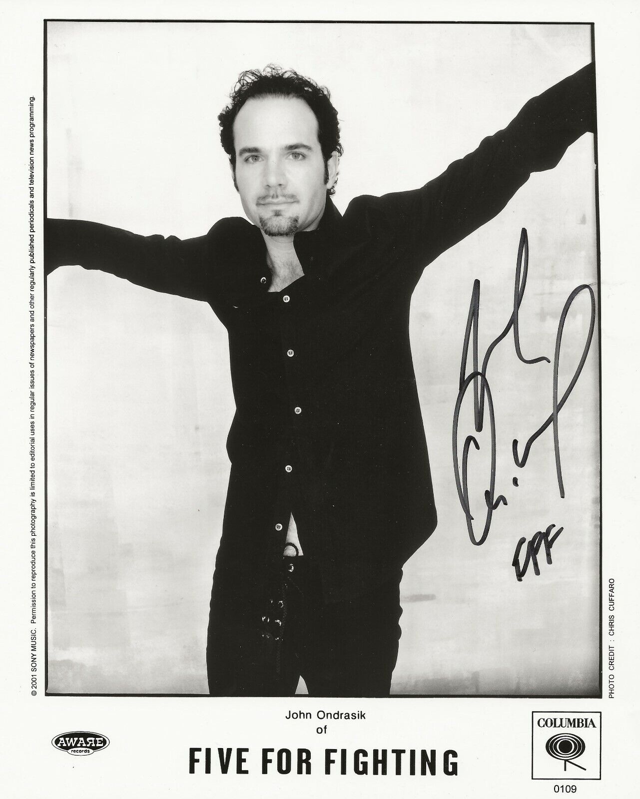 John Ondrasik Five For Fighting REAL hand SIGNED 2001 Original Promo Photo Poster painting COA