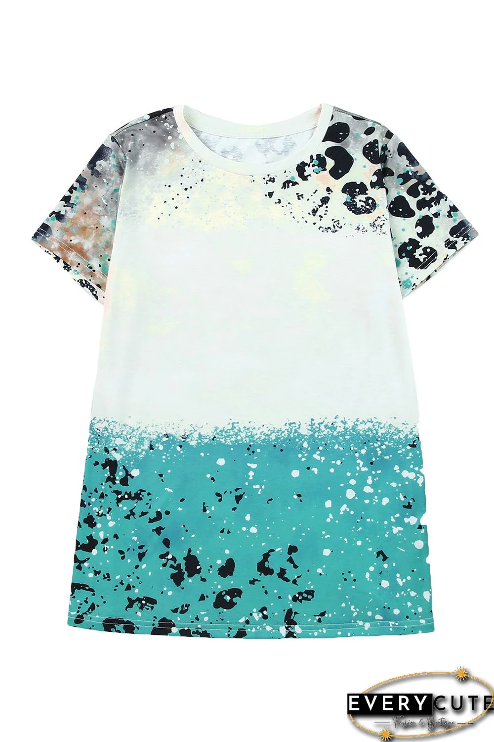 Sky Blue Leopard Tie-dye Bleached T-shirt