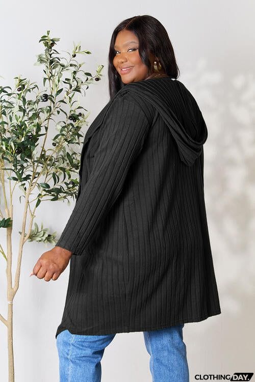 Basic Bae Full Size Ribbed Open Front Long Sleeve Cardigan