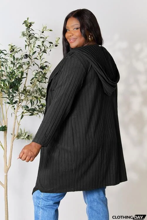 Basic Bae Full Size Ribbed Open Front Long Sleeve Cardigan