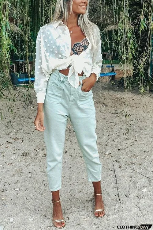 Pom Pom Turn-down Collar Shirt