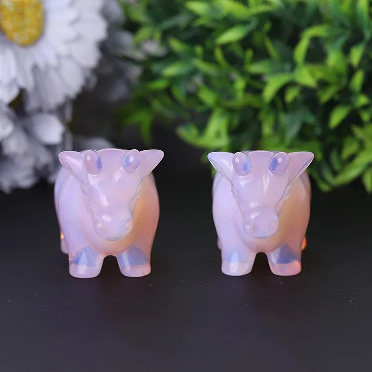 3" Pink Opalite Cow Hand Carving Healing Crystal Carving Animal Bulk