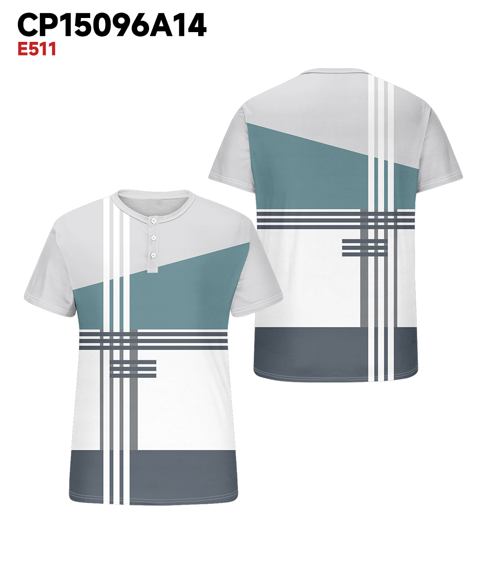 Men's Plus Size Daily Casual Blue White Grey Striped Geometric Print Henry Collar Button Short Sleeve T-Shirt