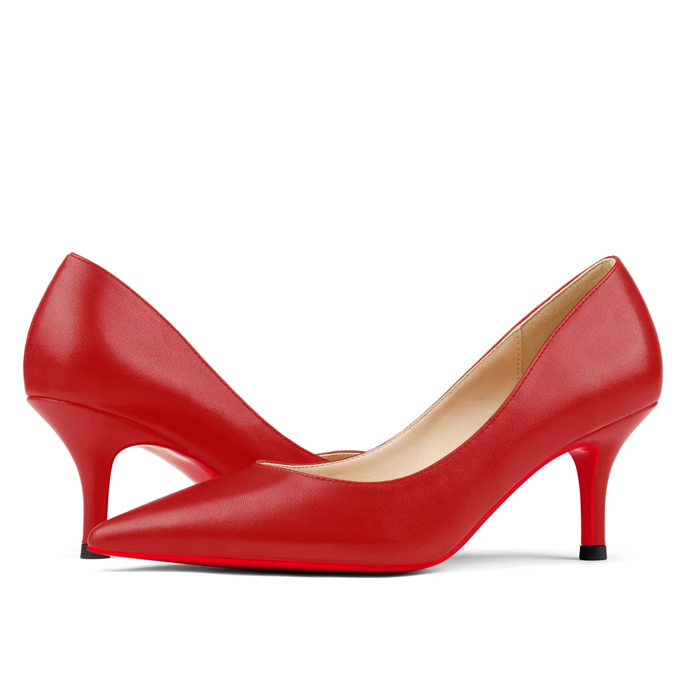 60mm Pointed Toe Red Bottom Kitten Heels Daily Matte Pumps for Women-MERUMOTE