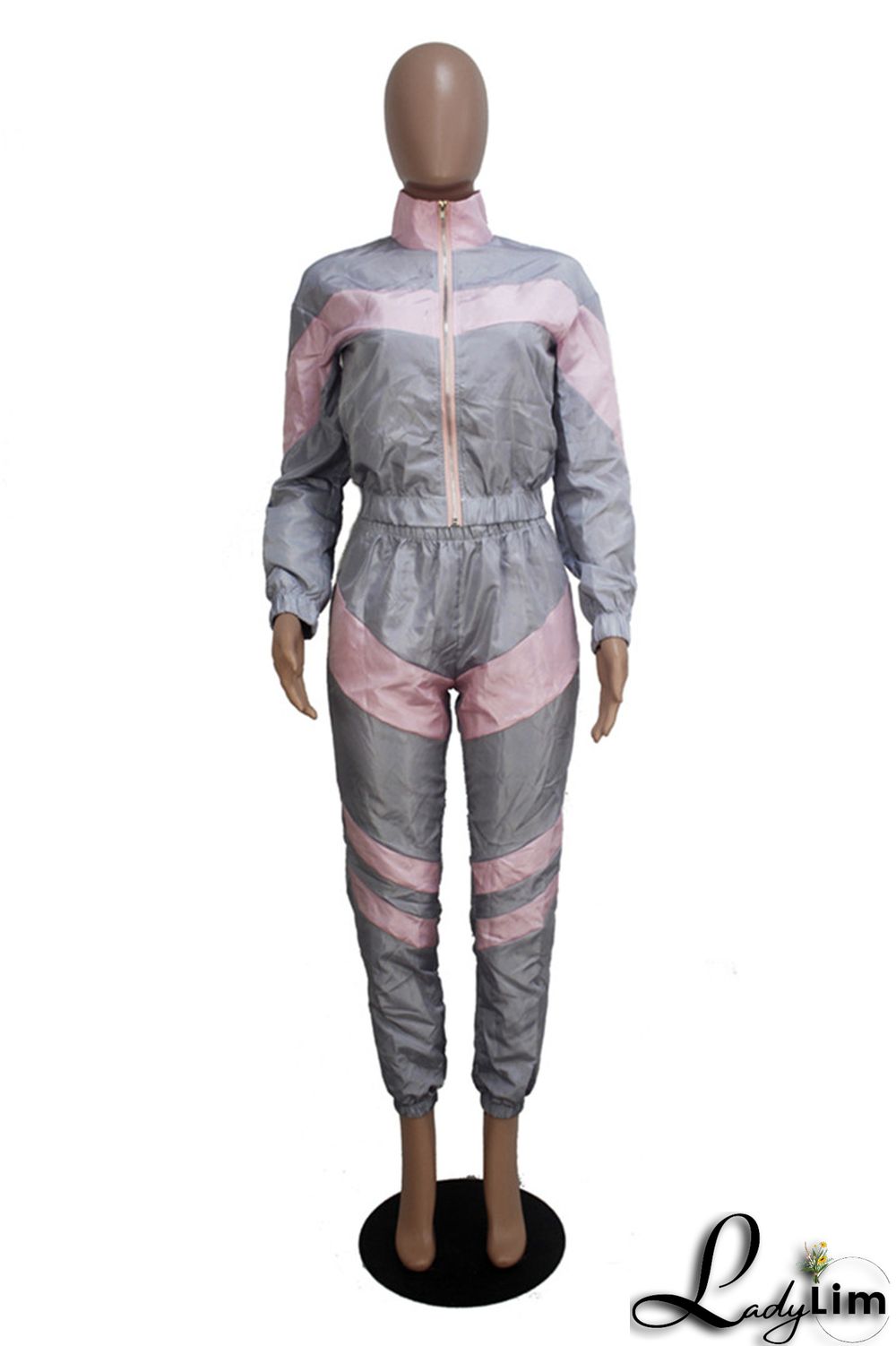 Blue Fashion Casual Patchwork Solid Split Joint Zipper Collar Long Sleeve Two Pieces(Without Pocket)