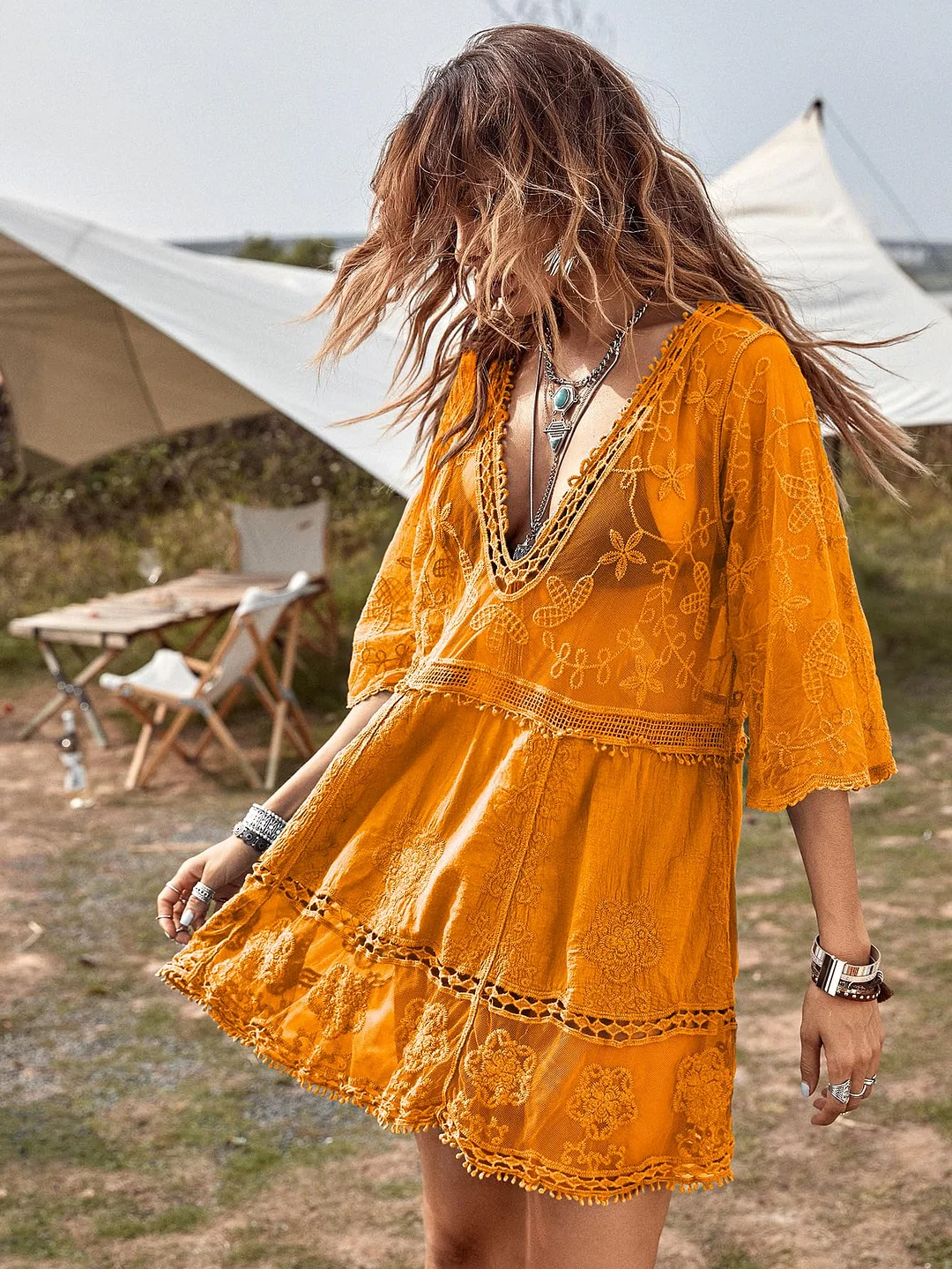 B2prity Women's Contrast Lace Bathing Suit Cover Up V-Neck Swimsuit Coverups Loose Swimwear Beach Dress Beachwear