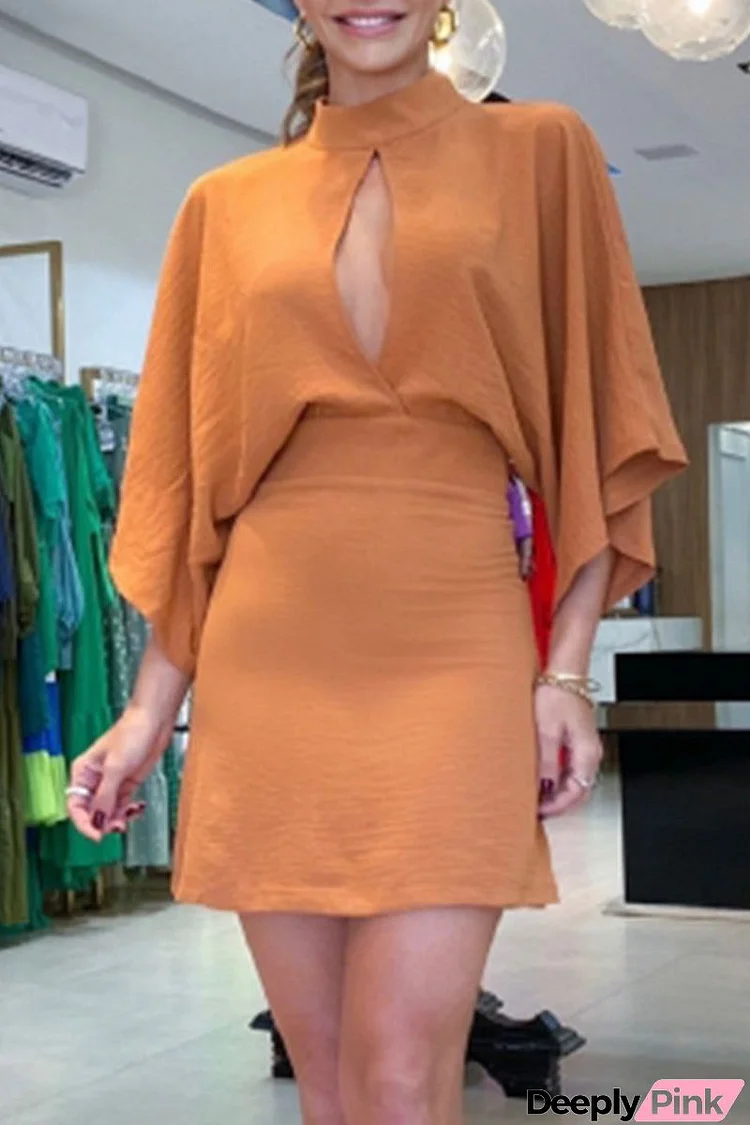 Casual Solid Slit Mandarin Collar A Line Dresses