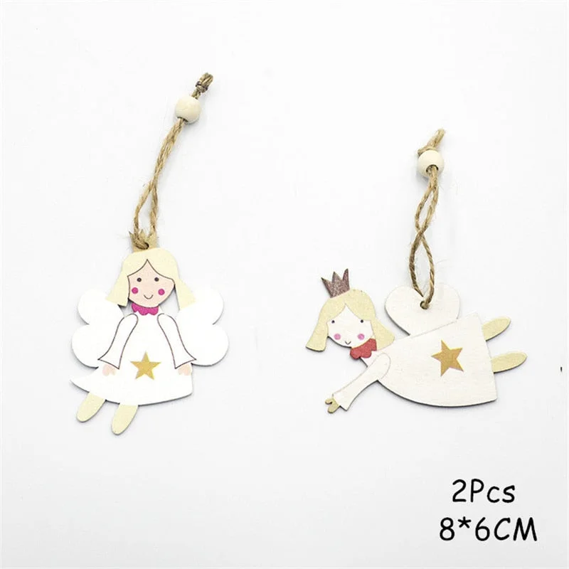 2022 New Year Xmas Elk Wood Craft Christmas Tree Ornament Noel Christmas Decoration for Home Wooden Pendant Navidad 2021 Gift