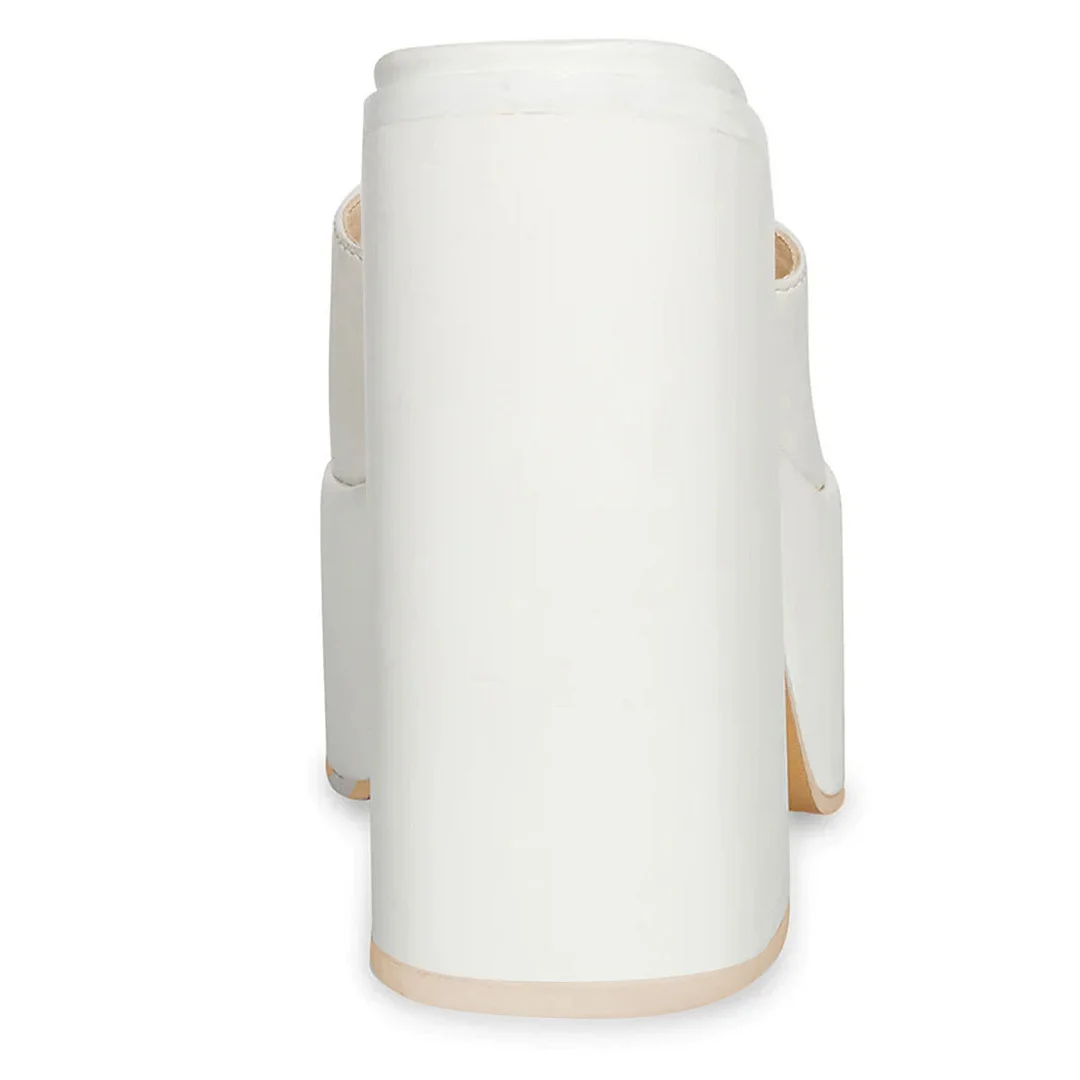 Women's Vegan Leather Square Toe Platform Block Heel Mules in Ivory