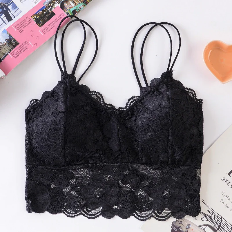 Billionm Women Wireless Lace Bra Wire Free Push Up Bralette Sexy Lingerie Girl Full Cup Backless Vest Soft Top Underwear