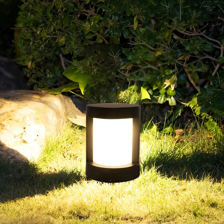 Round Waterproof LED Solar Black Modern Outdoor Pathway Lights Post Lights - Appledas