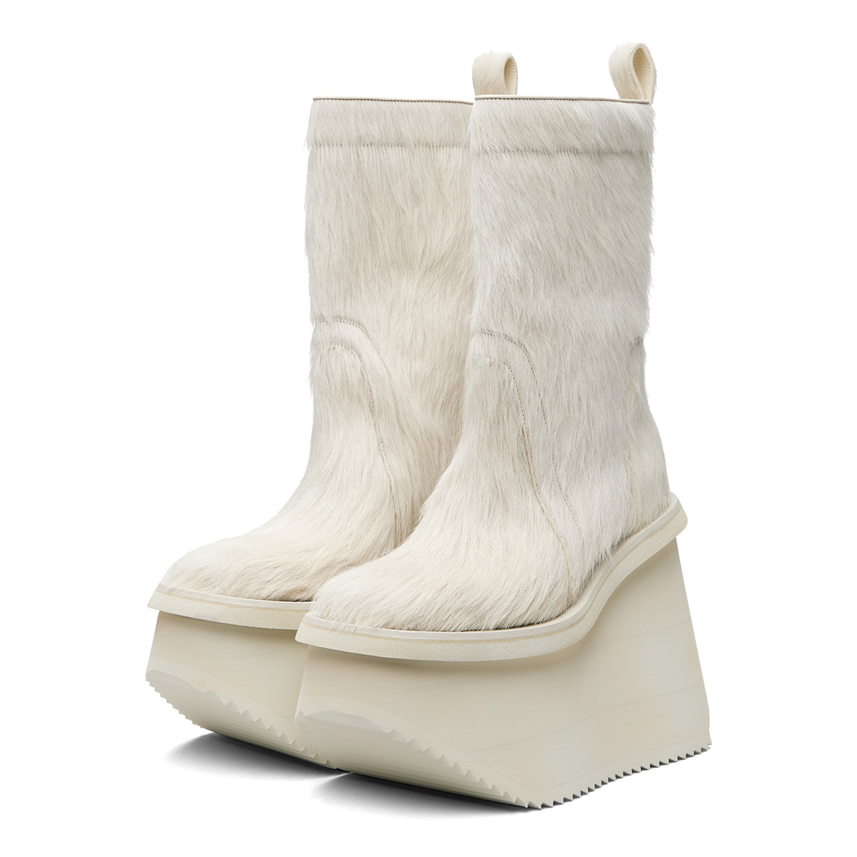 Custom Made White Round Toe Wedge Heel Faux Fur Platform Boots Nicepairs
