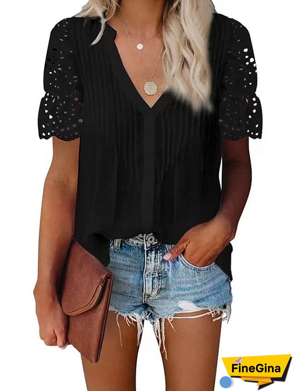 Women's Going Out Blouse Plain Lace Patchwork V Neck Tops Elegant Casual Basic Top White Black Blue