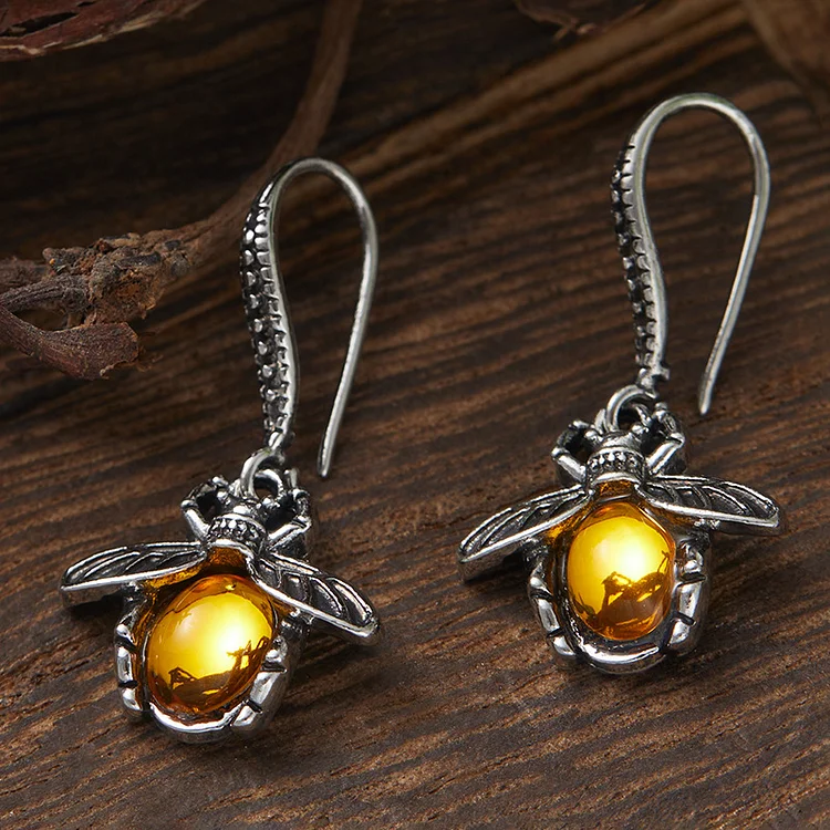 Vintage Irregular Bee Zircon Insect Earrings